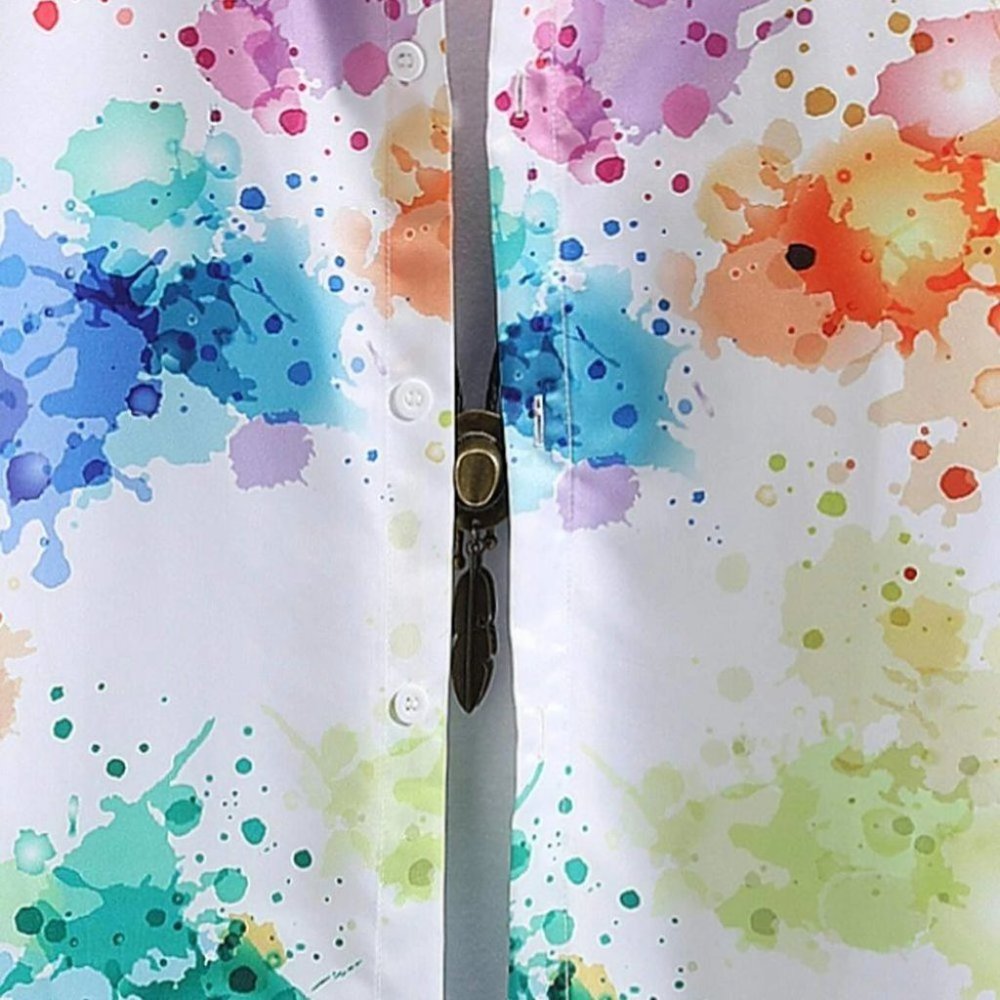 White Vacation Style Men's Splatter Paint Shirt - Picture 7 of 8